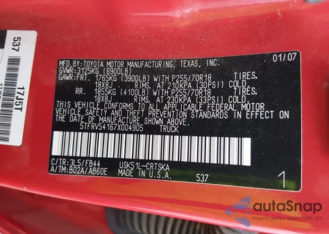 2007 Toyota Tundra Sr5 V8 from USA, damaged, VIN 5TFRV54167X004905